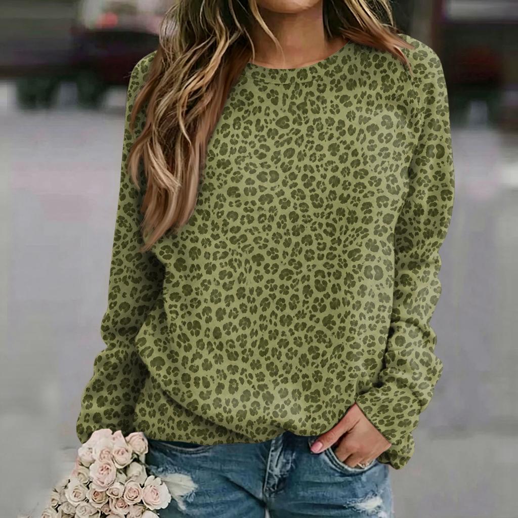 Damen Casual Top mit Leopardenmuster und Raglanärmeln