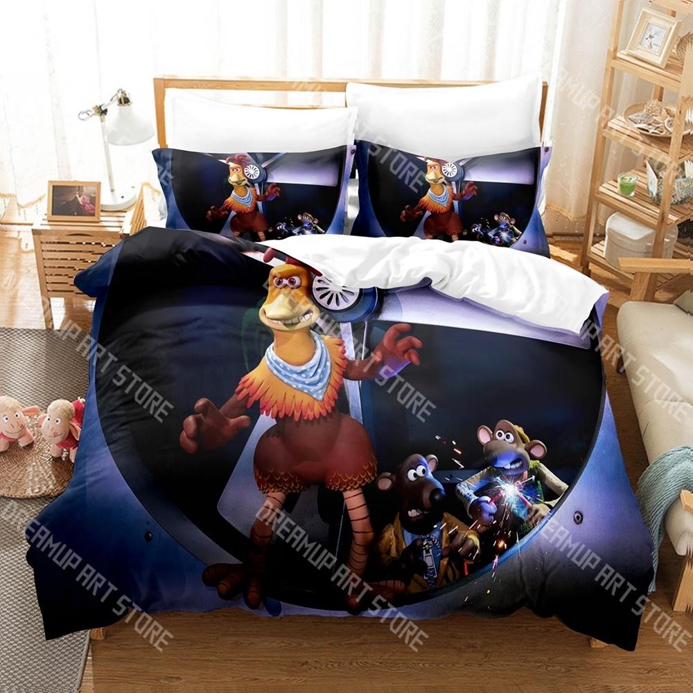 Set de așternuturi de pat cu desene animate Fashion Chicken Run Single Twin Full Queen King Size Set de așternuturi pentru camera copiilor Seturi cu husă de pilotă Set de cearșafuri