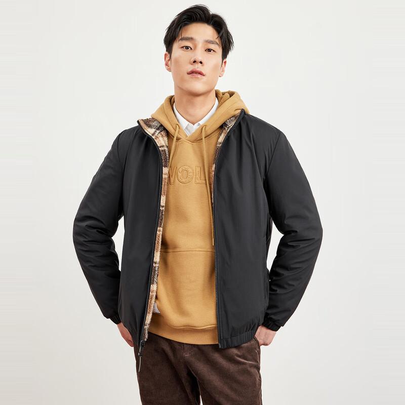 Septwolves Stand-Collar Lambswool Plaid Reversible Jacket for Men
