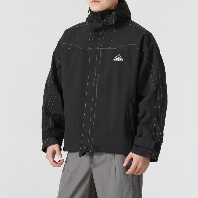 Adidas Comoda giacca casual con cappuccio a maniche lunghe da uomo, nera JD5419