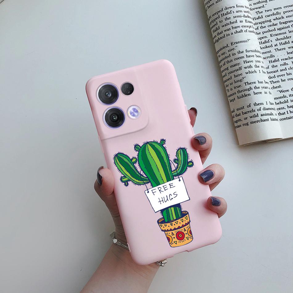 For Oppo Reno 8 Case OPPO Reno 8 Pro Plus Reno8 4G 5G Cover Cute Cactus Cartoon Phone Case Protection Shockproof Soft Back Cover