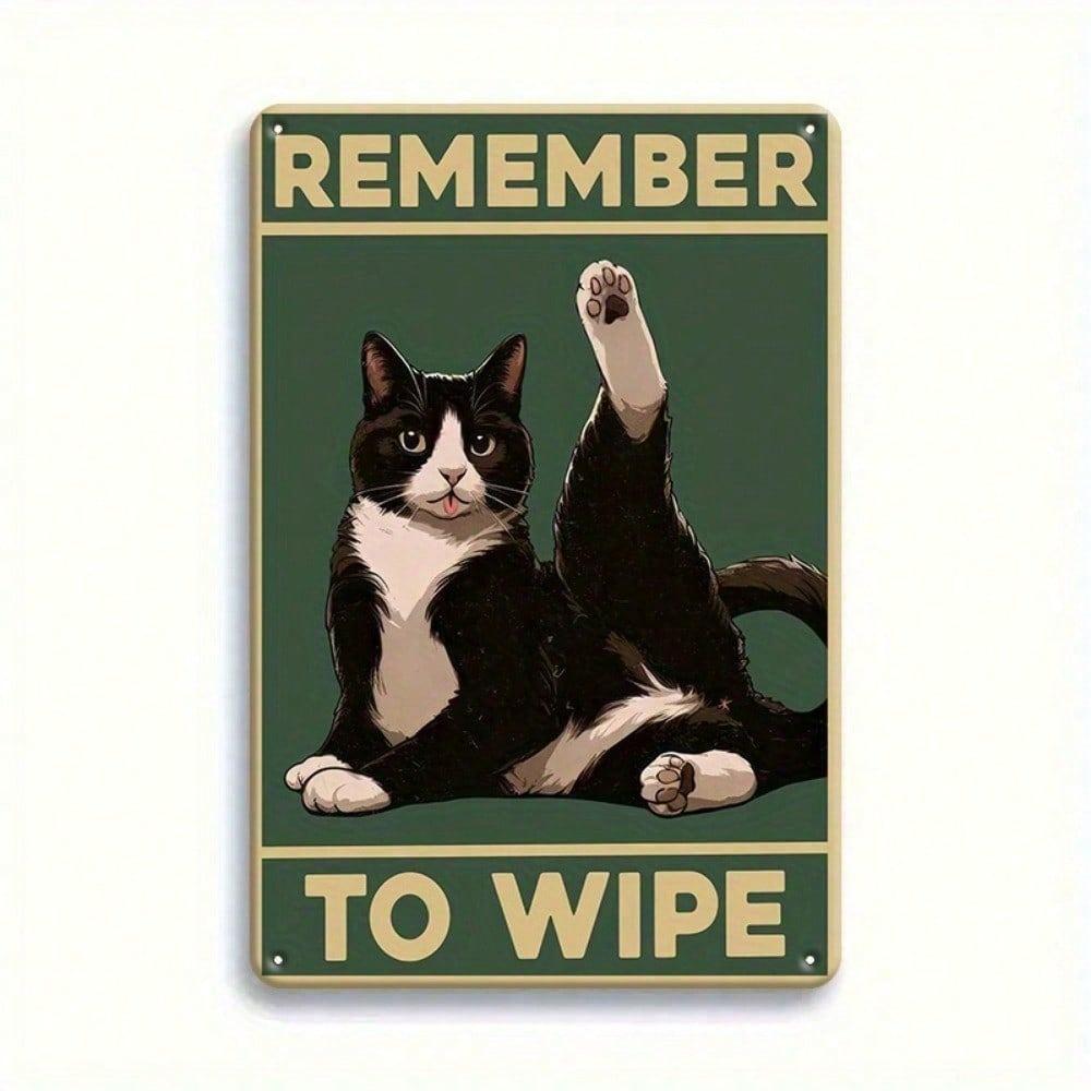 Vintage Cat Metal Tin Sign Humorous Bathroom Decor Rustic Plaque