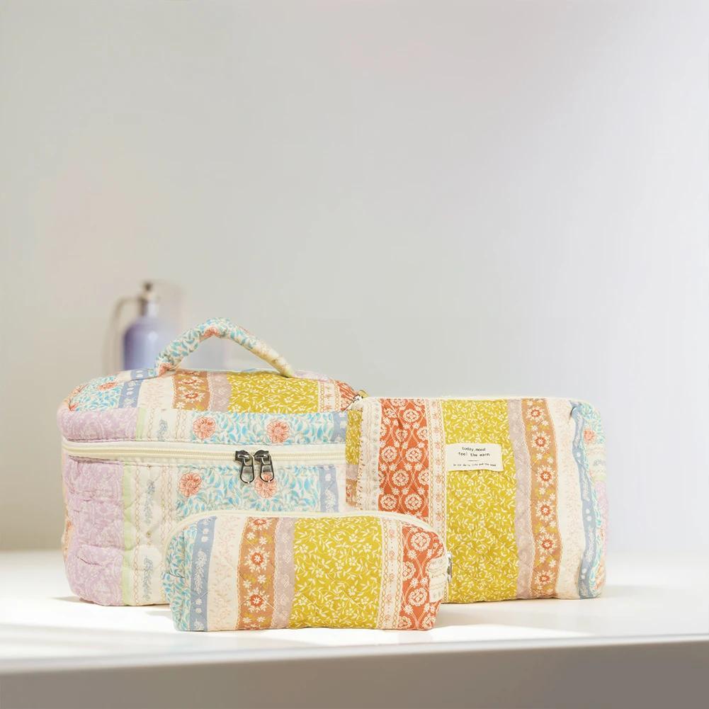 

3 шт. Хлопковая стеганая косметичка Большая женская сумка-органайзер для туалетных принадлежностей Косметичка Милый кошелек Дорожная сумка