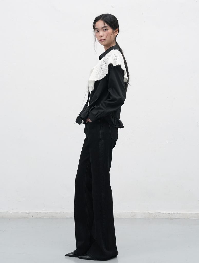 GENERALIDEA Round Collar Frill Blouse [Black] / Wbe3L03513