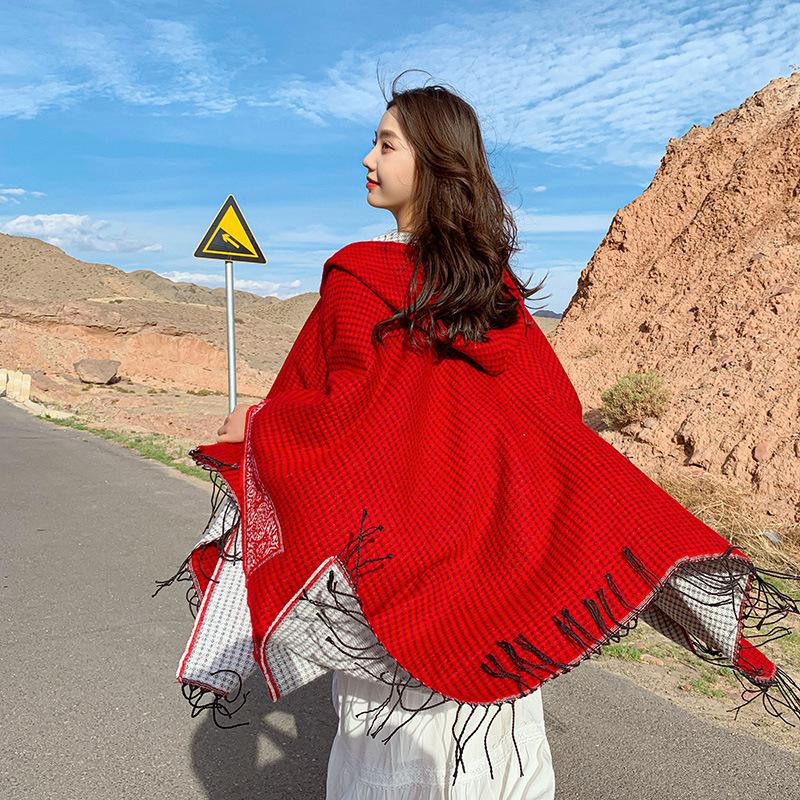 Travel large shawl women's imitation cashmere with double-sided cape geometric pattern fringe air-conditioning room cape summer