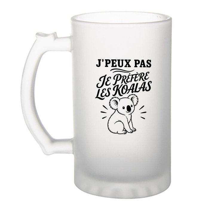 Chope à bière - PLANETEE - J’peux pas je préfère les Koalas - 470 ml - Verre trempé givré - Impression sublimation