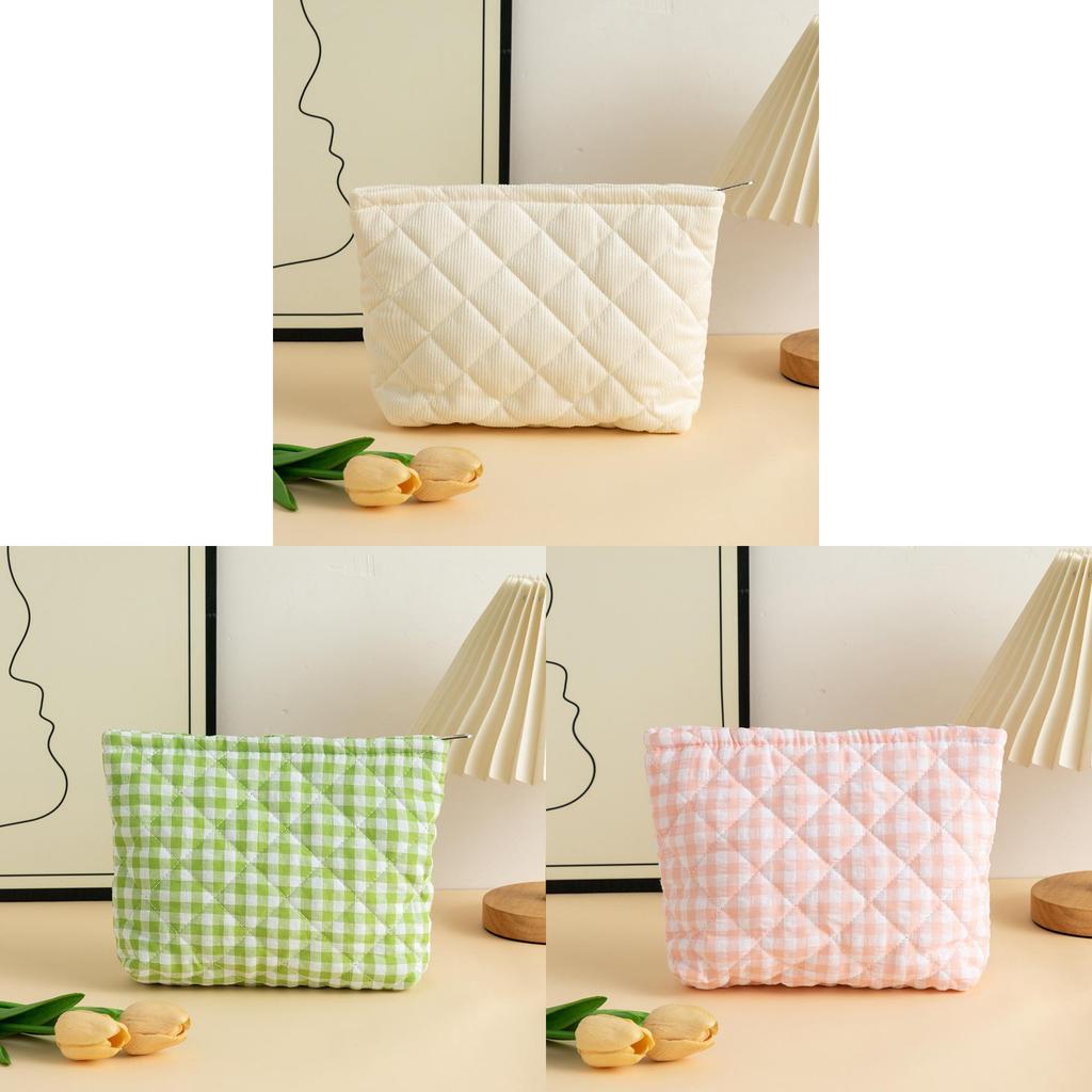 Cosy Corduroy Checkered Cosmetic Bag With Breathable Design For Daily Use Women And Men