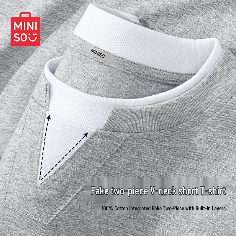 MINISO Men s Faux Two-Piece Cotton T-Shirt 2XL