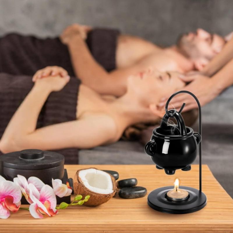 2 Pack Hanging Pagan Cauldron Oil Burner, Ceramic Cauldron Essential Oil Wax Melt Burner Tealight, Witches Witchcraft Decor