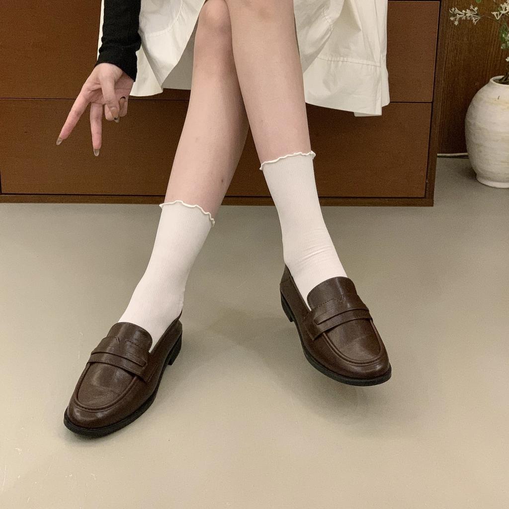 THEDOUDOU retro versatile small leather shoes women's British style 2025 Korean version student low-heeled fashion loafers