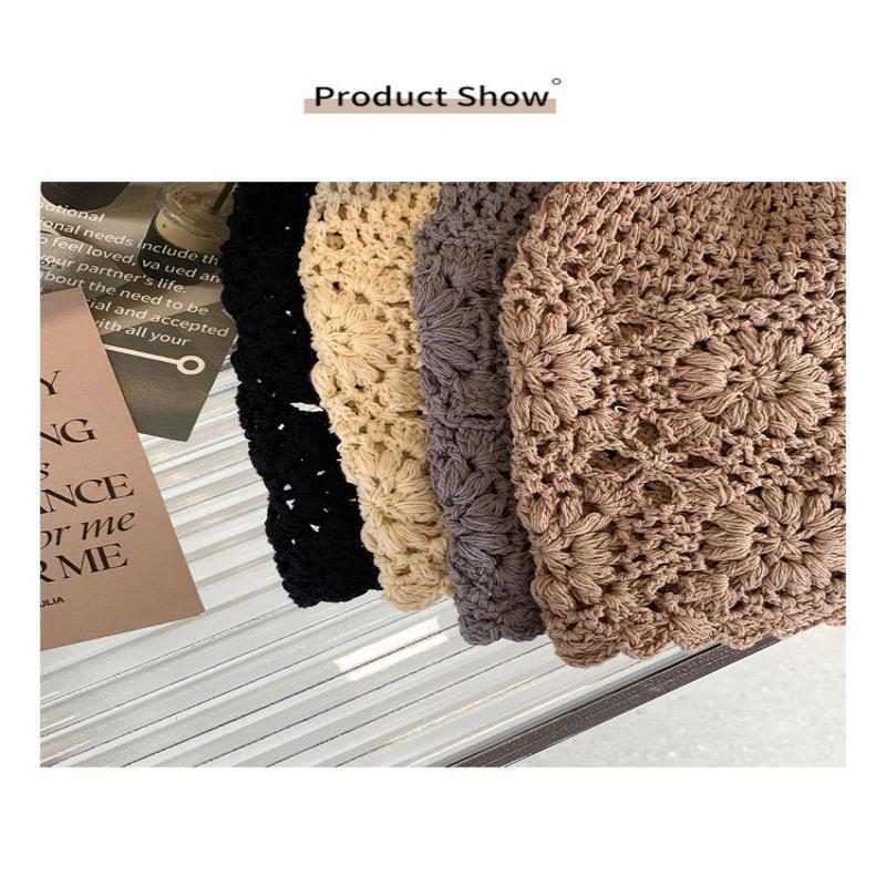 Ethnic Style Crochet Flower Knitted Hat Hollow Out Beanies Knit Cap Handmade Korean Apparel Accessories