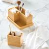 Bamboo Bathroom Organizer Set 4-Piece with Removable Boxes Stylish Cosmetic and Toiletry Storage Solution Eco-Friendly Design