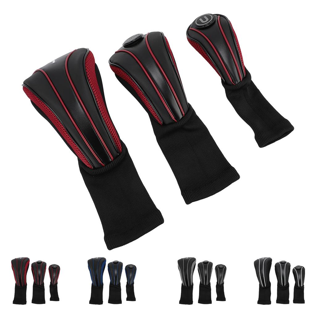 3pcs Club Head Cover with Spare Number Plates Long Neck Scratch Proof Breathable PU Club Headcover F