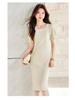 Round Neck Puff Sleeve Slim Fit Midi Dress - Spring/Summer 2026 Women's Professional Commuting Style