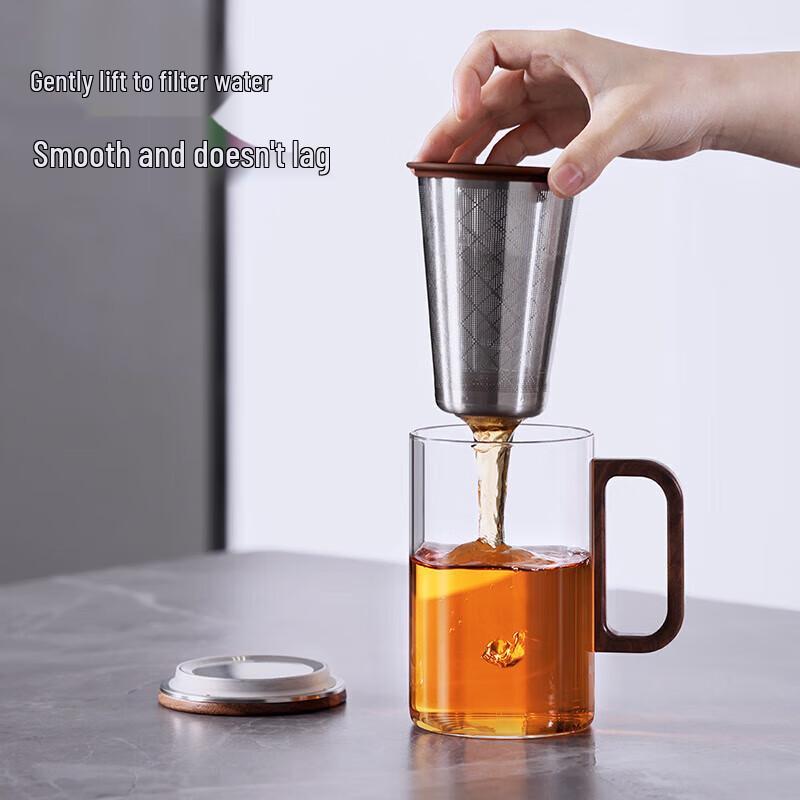 Office Tea Mug with Walnut Wood Handle and Glass Infuser