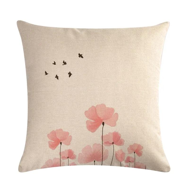 Dandelion Linen Pillowcase Sofa Car Waist Cushion Cover Home Soft Room Gift Printed On One Side 45*45Cm