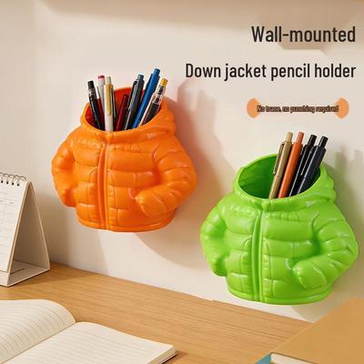 Cute Cartoon Magnetic Pen Holder - Desktop Decor & Office Ornament, Novelty Down Jacket Design