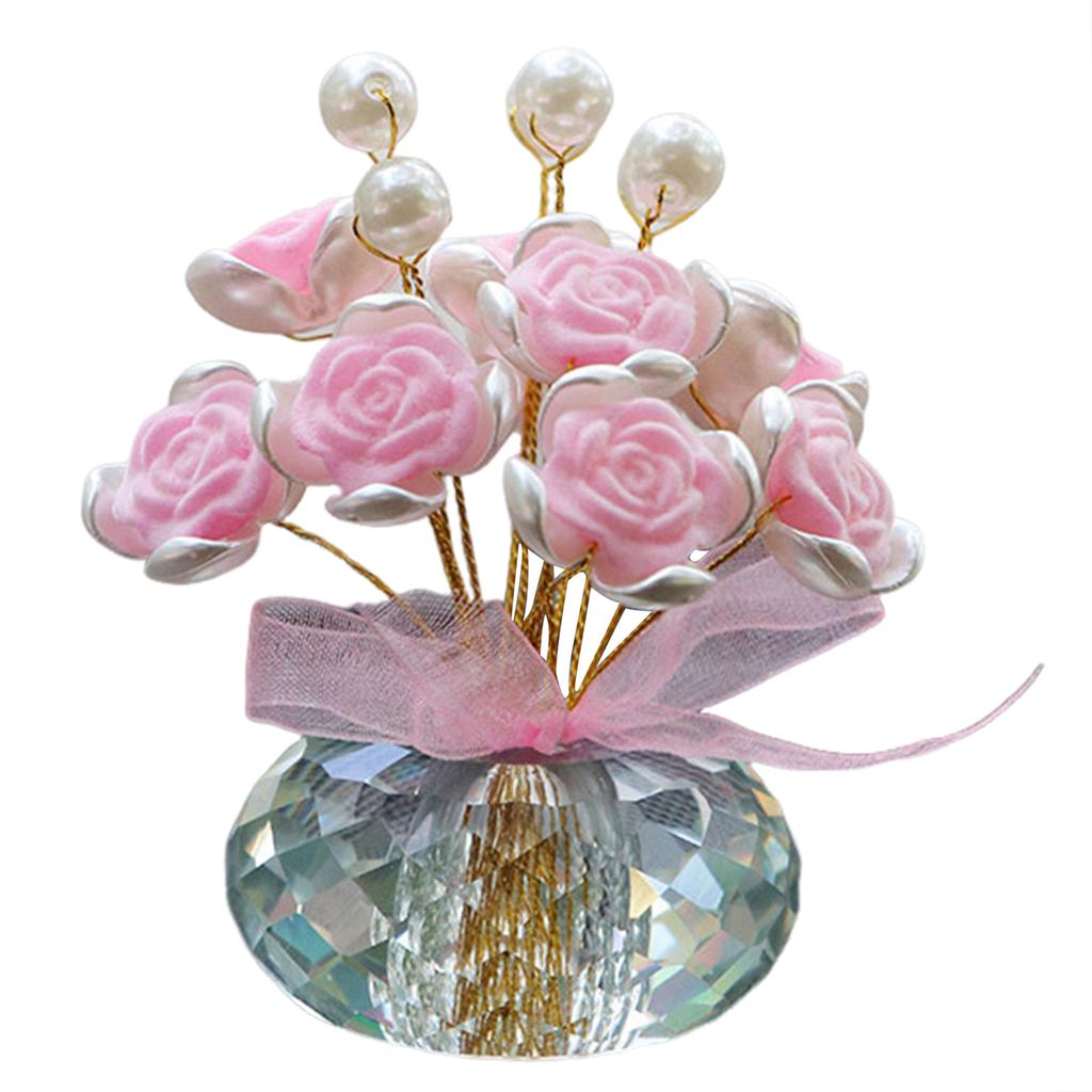 Car Dashboard Decor Ornament,Handcrafted Flocking Rose Flower Ornament,Multifunctional Car Home/Office Ornaments For Car Decor