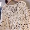 2024 Summer Women Lace Long Knitted Dress Casual Loose Sleeve Basic White Dress New Dimanaf Fashion