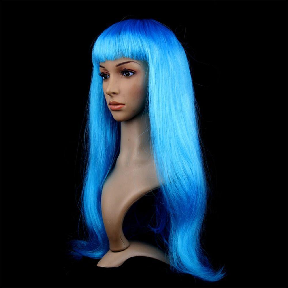 Soft Straight Hair Wig Women s Long Straight Hair Head Cover Makeup Ball Wig Men s And Women s Party Supplies лазурь