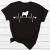 Maycaur Women T Shirt Fashion Dog Heartbeat Print T-shirt Funny 90s Print T Tee Womens Tshirt for Female Red Shirt Clothes Tops