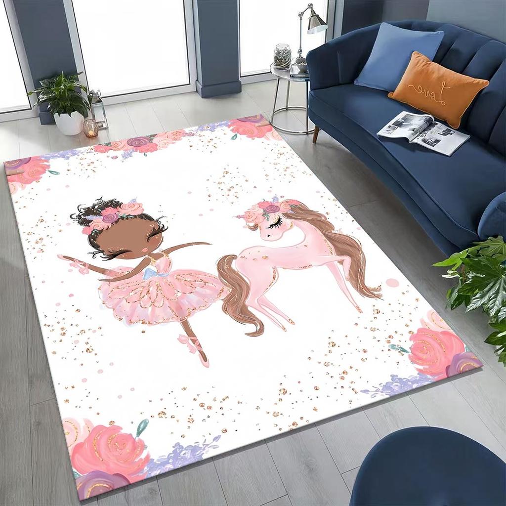 Elegant Ballet Dacing Girl Ballerina Cartoon Rug for Bedroom Living Room Sofa Home Doormat Decor,Large Kids Non-slip Floor Mat