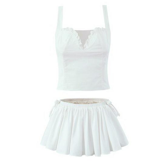 

Spring French Lace Trim Solid Color Bust-Supporting Cropped Tank Medium