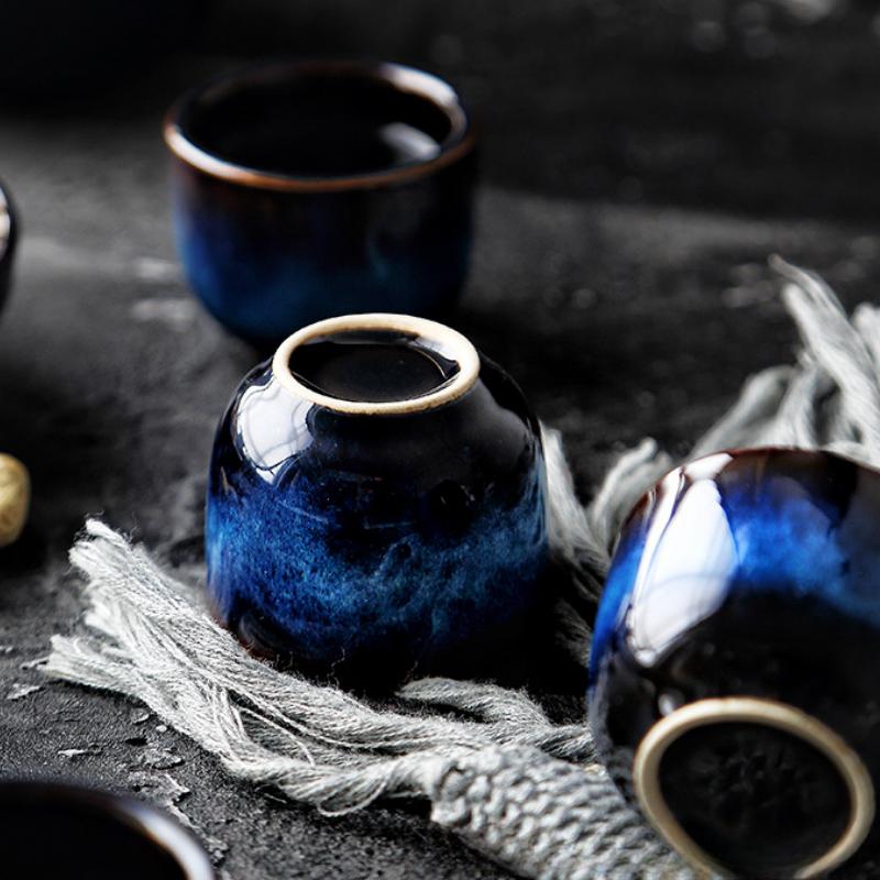 Japanese Sake Set Ceramic Blue Wine Cup Pot Tableware Retro Home Shochu Pot 1 Pot 4 Cups Set Tableware Barware Accessories
