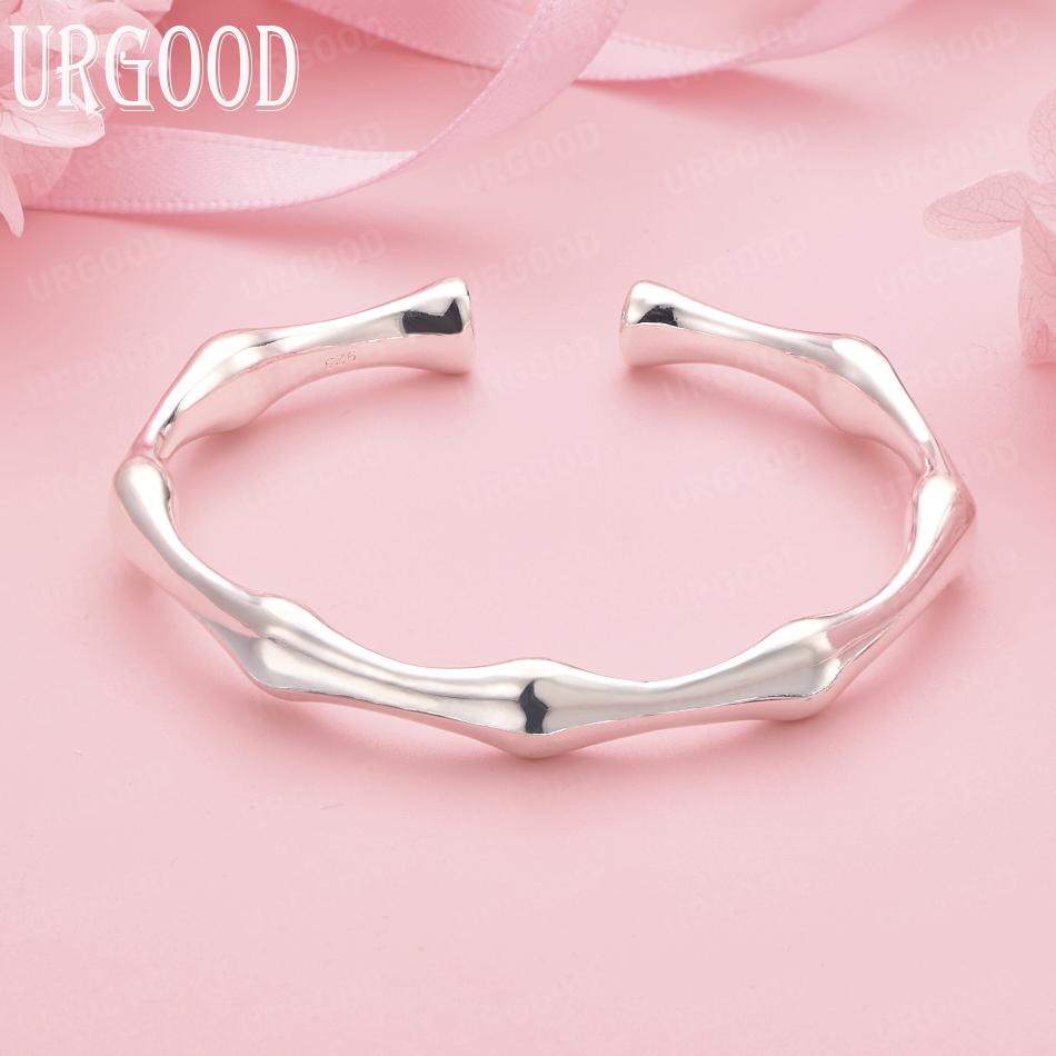925 Sterling Silver Fashion Bamboo Adjustable Bangle Wedding Jewelry
