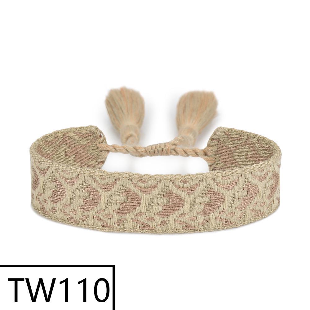 Handmade Bohemian Embroidered Logo Tassel Bracelet - Ethnic Style Friendship Band