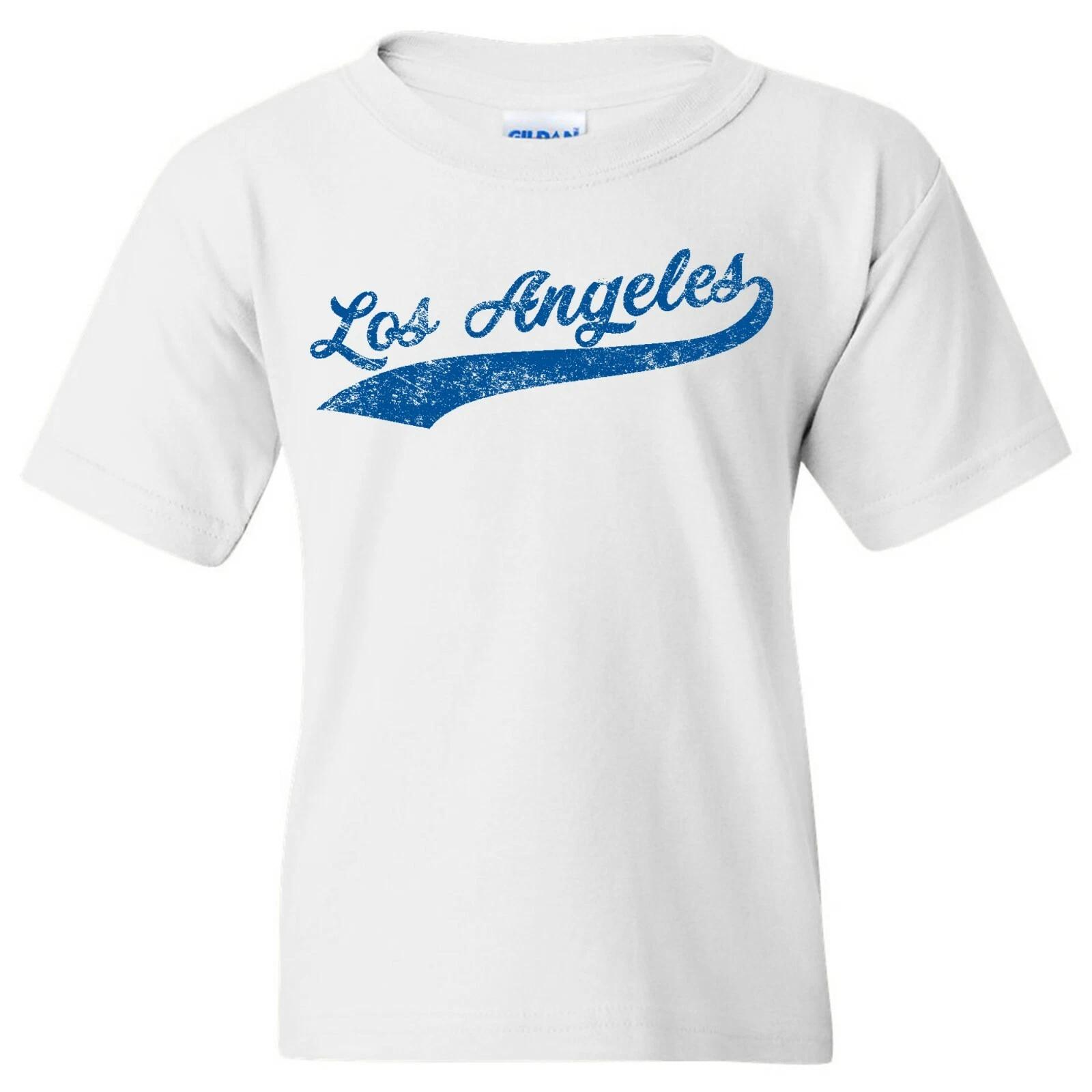 Los Angeles City Baseball Script Youth T-Shirt - White L