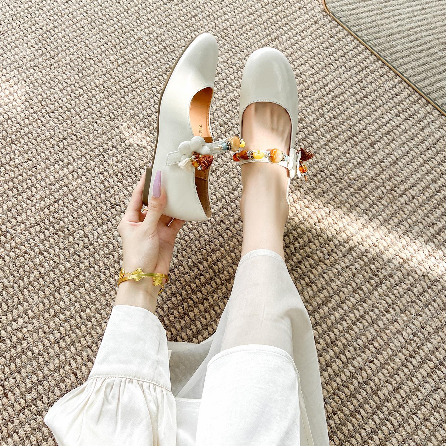 

Этнические туфли Мэри Джейн с бусинами и скрытым каблуком 5 см для женщин 37