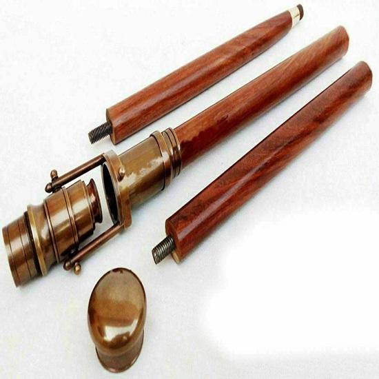 Brass Telescope Handmade Hardwood Walking Stick 3 Piece Steampunk Larping Renaissance Medieval Cosplay Reenactment