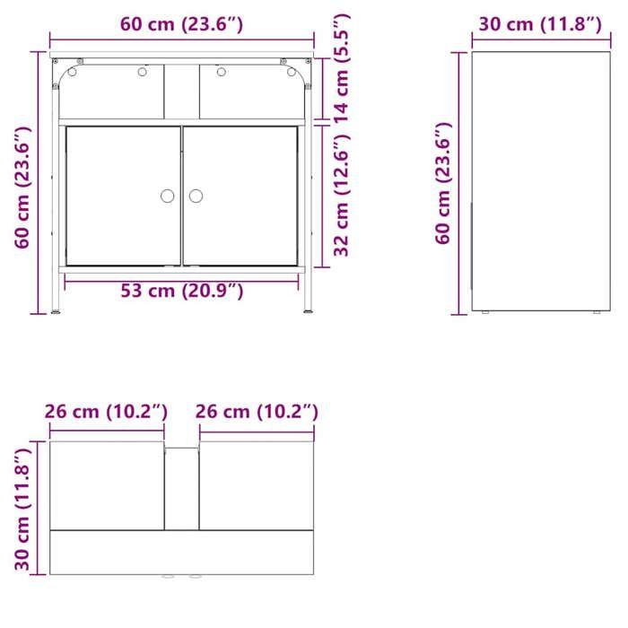VidaXL Bathroom Vanity Unit Artisan Oak 60x30x60 Cm, Bathroom Vanity Cabinet, Bathroom Furniture 862233