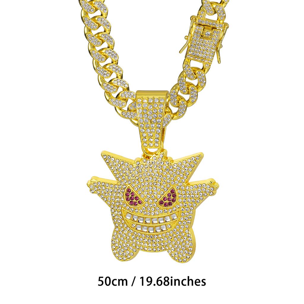 Hot-selling Anime Gengui Elf Diamond-encrusted European and American Style Hip-hop Cuban Chain Trendy Men's Necklace Jewelry