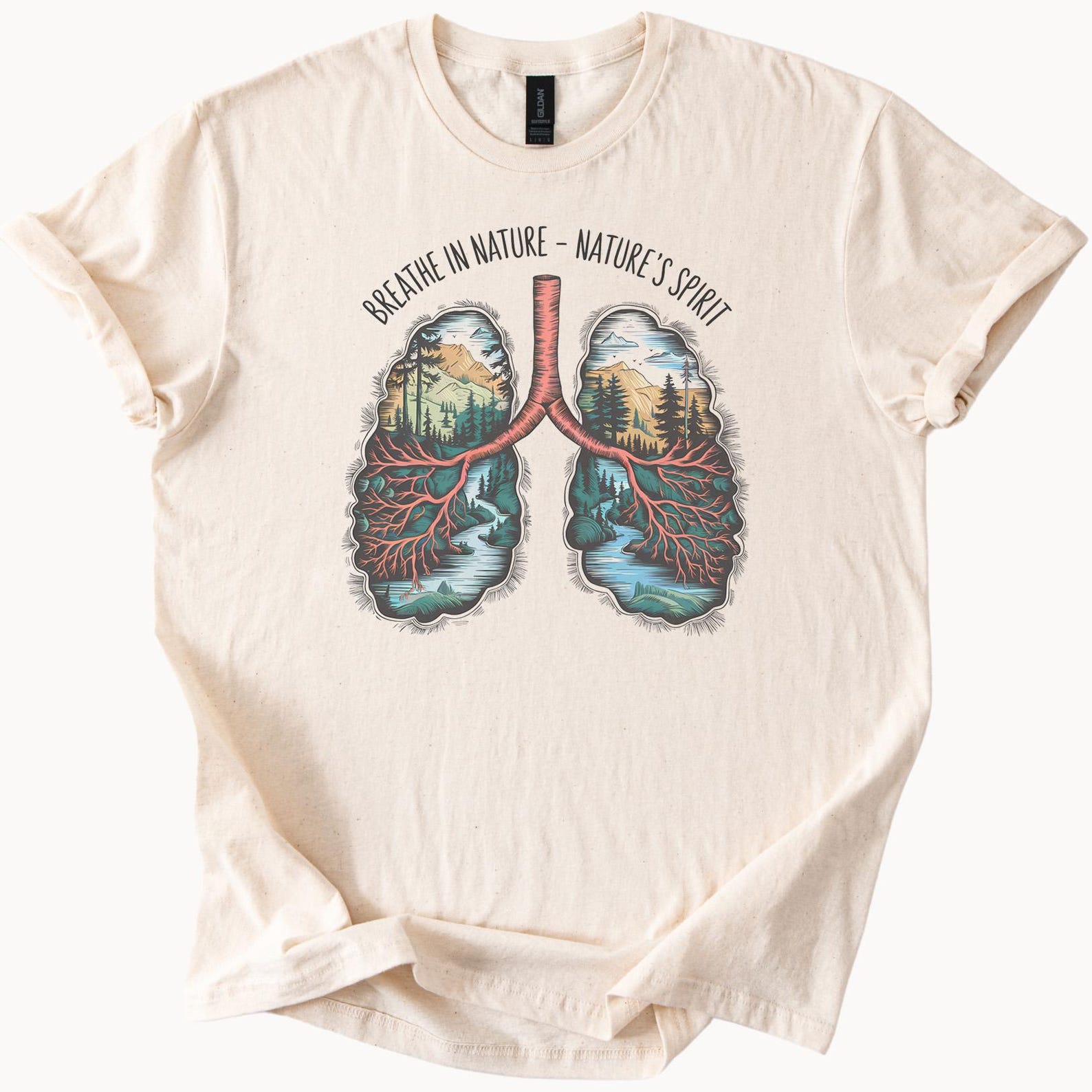 Nature Lungs Graphic T Shirt Breathe In Nature Forest Mountain River Art Outdoors Hiking Tee Nature Lover Gift Eco Friendly Shirt 130