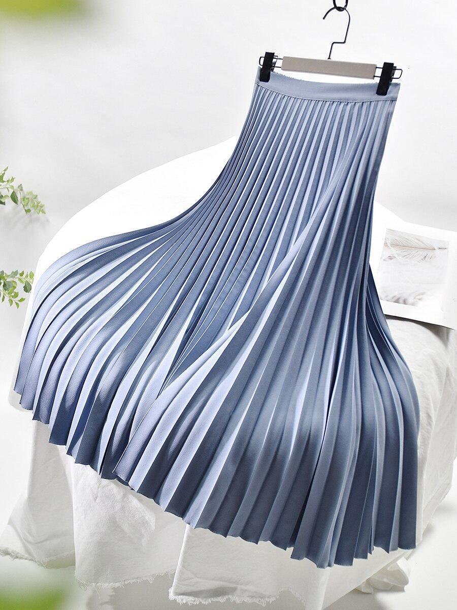 

Жіноча весна-осінь, елегантна шикарна однотонна плісирована спідниця з високою талією, розкішна мода з еластичними жіночими C-035 M світло-синій колір