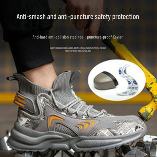 Men's Black High-Top Cowhide Steel Toe Cap Safety Shoes, Anti-Static, Anti-Smash, Anti-Puncture.