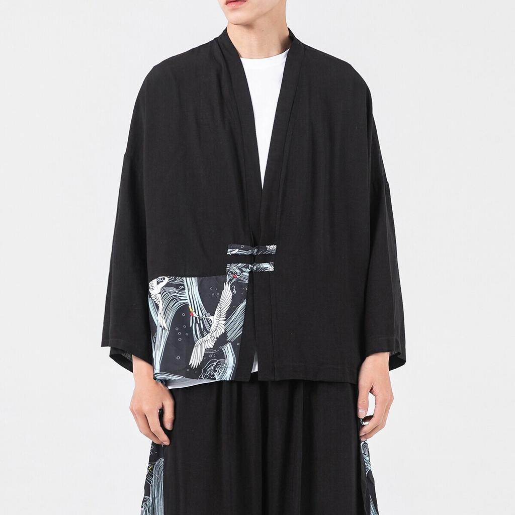 Chinese Traditional Dress Men Harajuku Shirts Kimono 2025 Men Retro Three Quarter Shirt Cardigan Men Manteau Hanfu Jacket