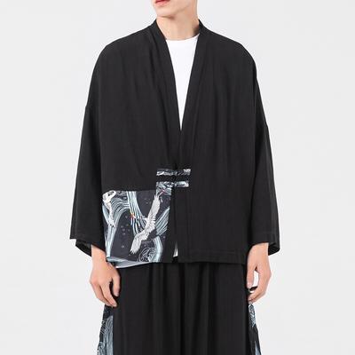 Chinese Traditional Dress Men Harajuku Shirts Kimono 2025 Men Retro Three Quarter Shirt Cardigan Men Manteau Hanfu Jacket