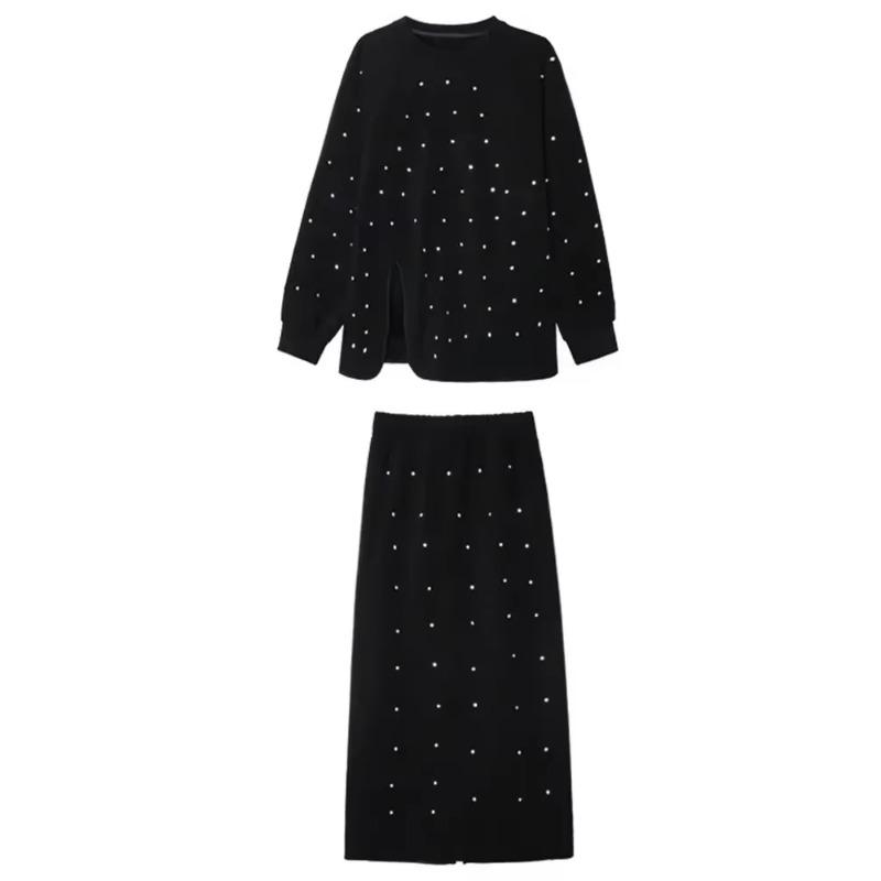 

XITAO свободный асимметричный трикотажный комплект из двух предметов с круглым вырезом GMM1295 XL чёрный