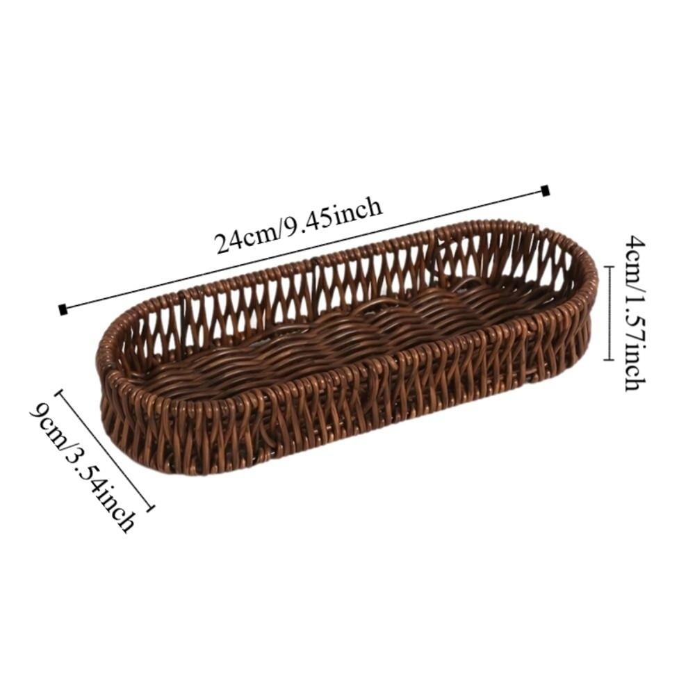 Oval Shape Tableware Storage Basket Retro Desk Shelf Baskets Faux Wicker Tray Dining Room