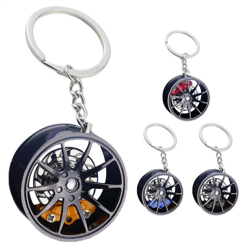 1PC Wheel Hub Car Key Chain Fidget Toy Car Tire Brake Disc Keychain Fingertip Gadget Keyring Bags Pendant 3D Alloy Model Gift