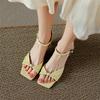 Fashion New Summer Sandals Sheep Leather Sandals for Women Fashion Buckle Square Toe Sandal Ladies Shoes Casual Shoes Women Sandals