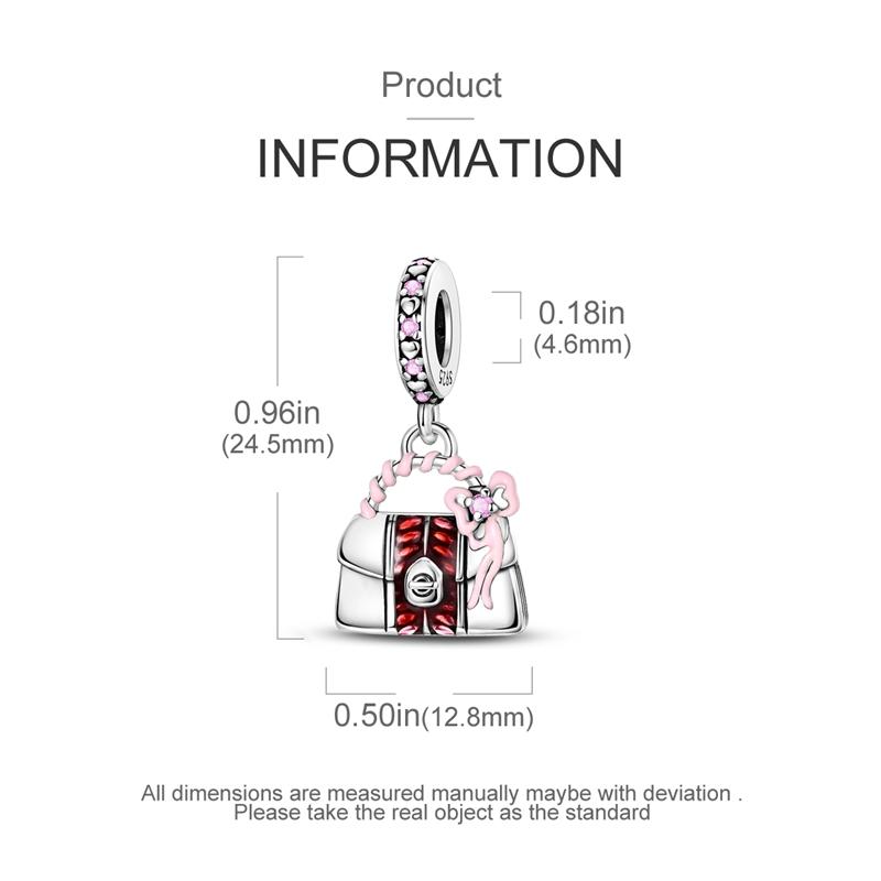 Pink Bow Bag Pendant Charm Copper Original Beads Fit Originalcharms Bracelet Beads Jewelry Gifts For Women