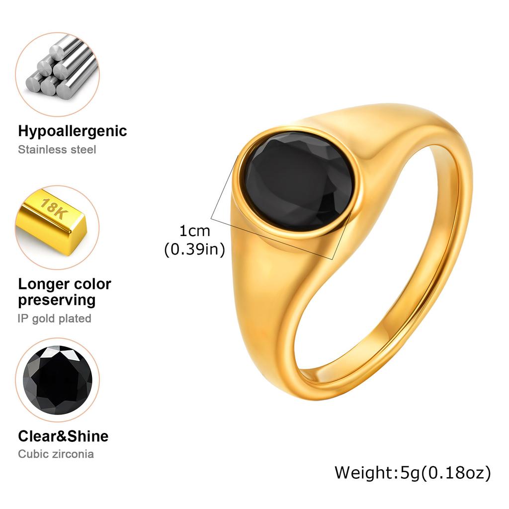 Vnox Minimalist Round Zircon Inlaid Rings For Women Men Stainless Steel Gold Color Elliptical Stone Ring Jewelry Never Lose