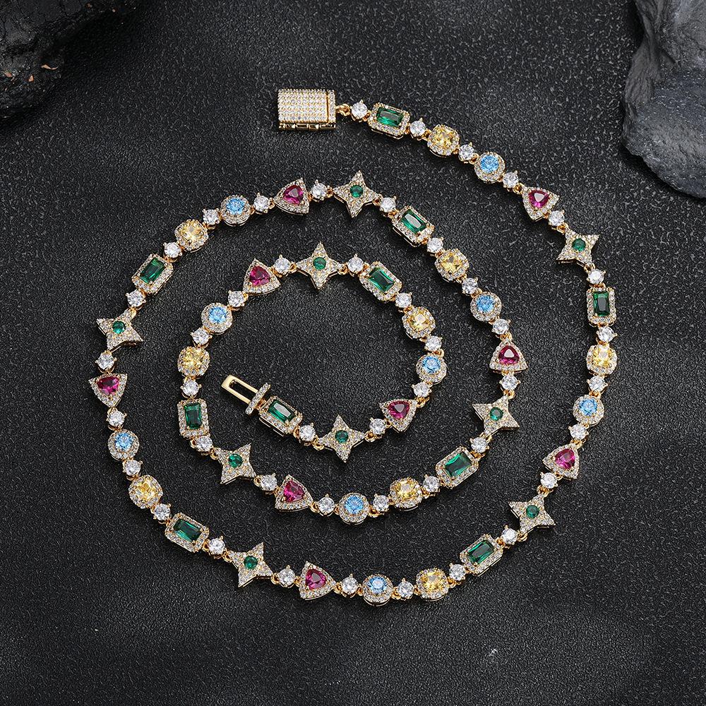 

Color Zircon Geometric Hip Hop Wind Necklace Eco-friendly Copper Electroplating Unisex Trend Personality Jewelry Premium Bracelet 7inch (length about 18cm)