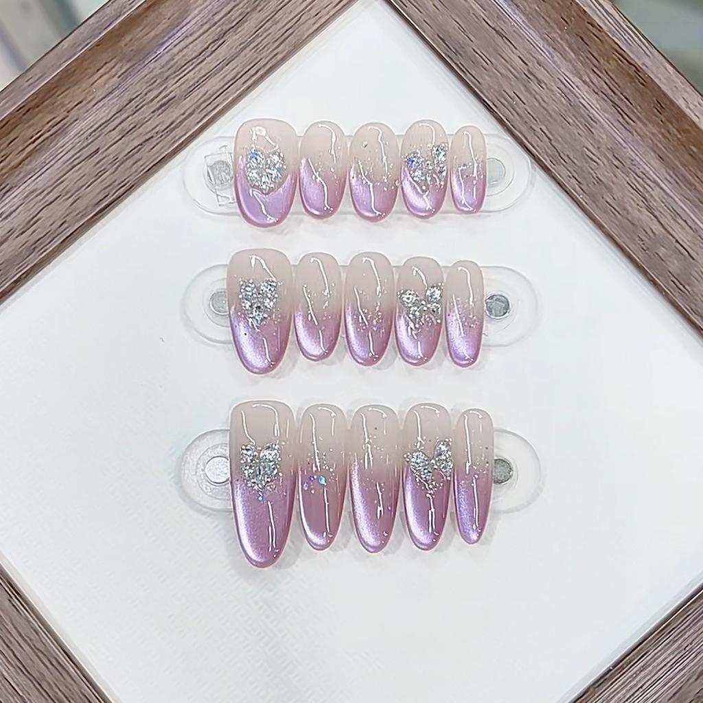 Hand-woven Armor Spring and Summer New Purple Heart-frozen Love Zircon Diamond Cat's Eye Manicure Patch