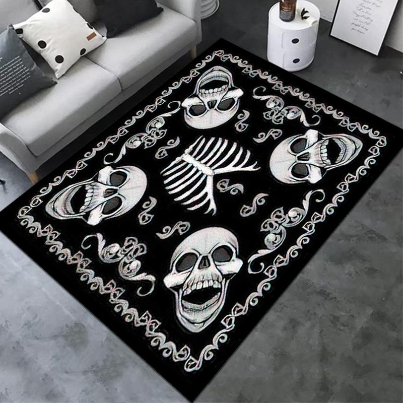 1PC Skull Dark Gothic Pattern printed Carpet Rug for Living Room Bedroom Home Sofa Decoration,Non-slip Floor Mat Floor mat