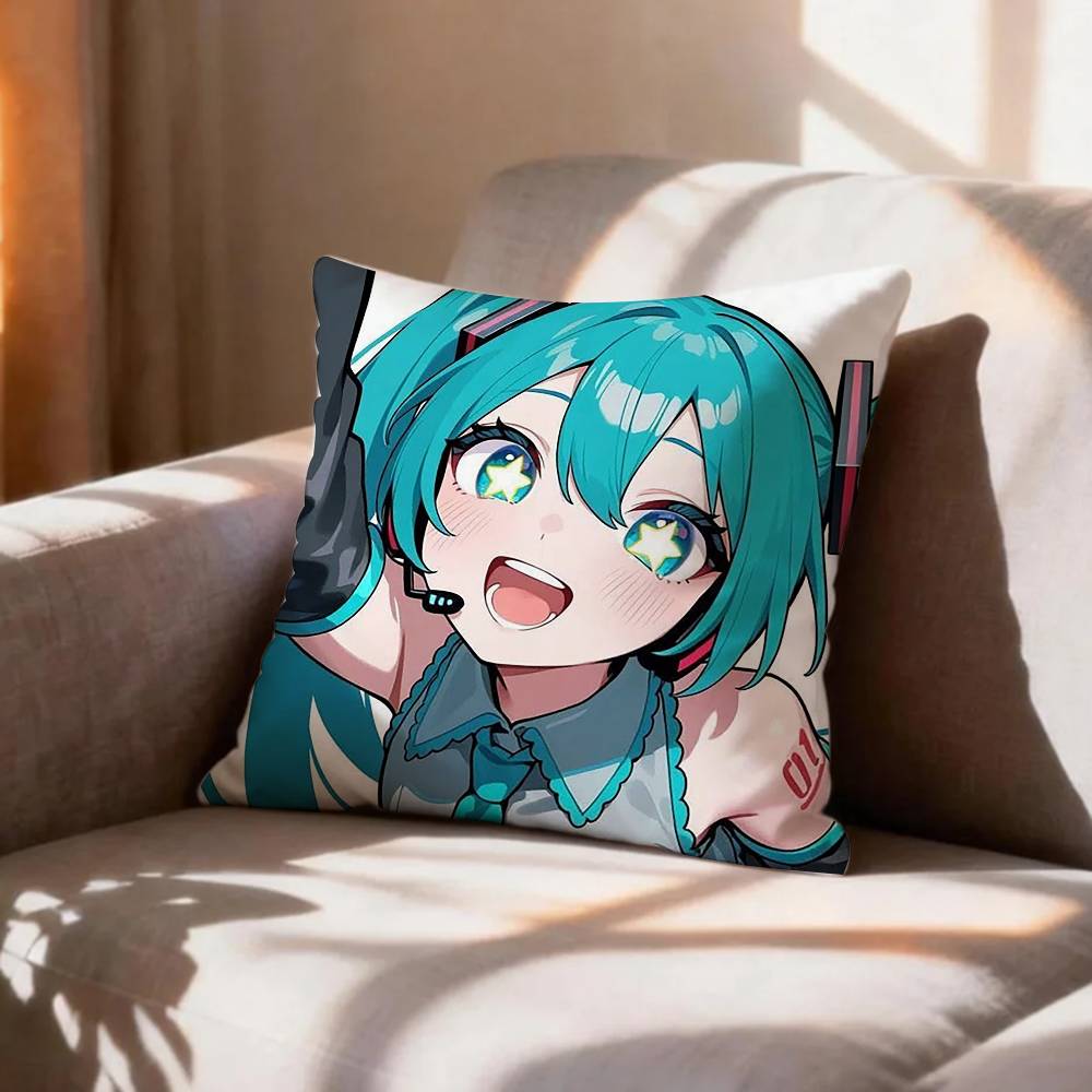 CUTE Anime MMIKU SSticker Pillow Case Pattern Printed Pillowcase For Living Room Sofa Cushion Cover